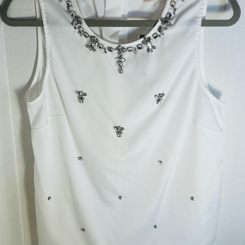 J. Crew White Top with Silver Embellishments